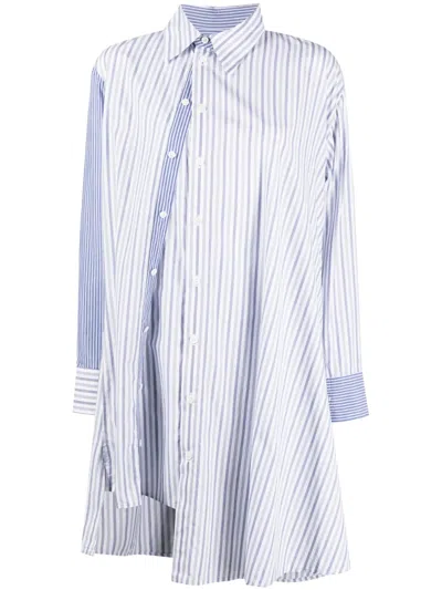 Yohji Yamamoto Asymmetric Striped Cotton Shirt In White