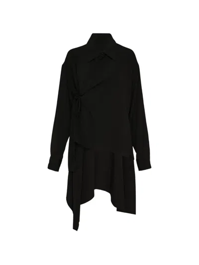 Yohji Yamamoto Asymmetric Tie-fastening Blouse In Black