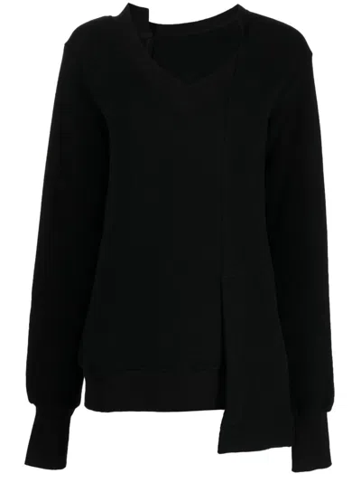 Yohji Yamamoto Asymmetric V-neck Sweatshirt In Schwarz