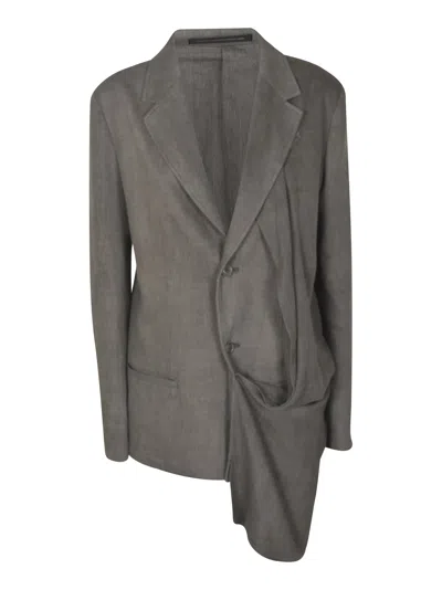 Yohji Yamamoto Asymmetric Velvet Blazer In Grey