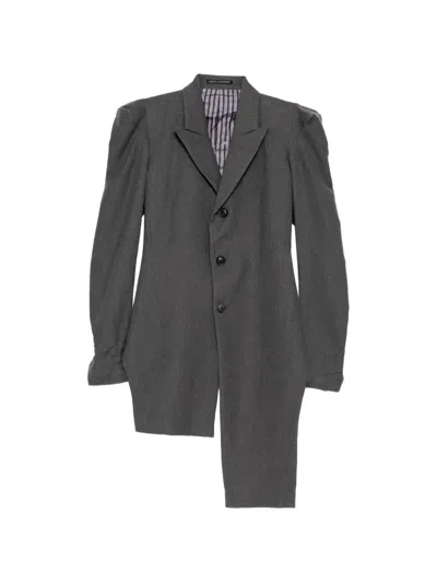 Yohji Yamamoto Asymmetric Washer-sleeve Long Jacket In Gray