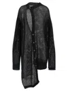 Yohji Yamamoto Asymmetrical Open Knit Cardigan With Ribbed Cuffs In Black