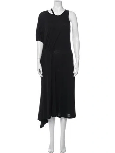 Pre-owned Yohji Yamamoto Asymmetrical Midi Length Dress In Black
