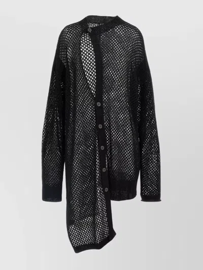 Yohji Yamamoto Asymmetrical Open Knit Cardigan With Ribbed Cuffs In Black