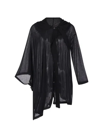 Yohji Yamamoto Asymmetric-hem Hooded Jacket In Black