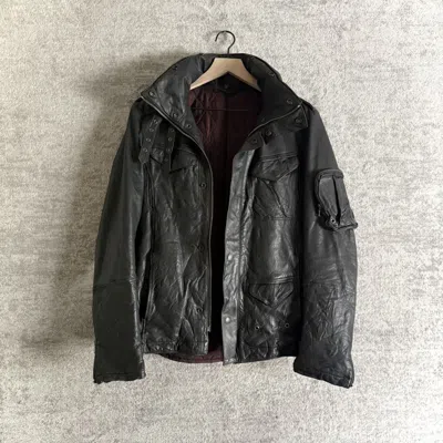 Pre-owned Yohji Yamamoto Aw08 Kyoji Maruyama Jersey Cowhide Leather Military Jacket In Black
