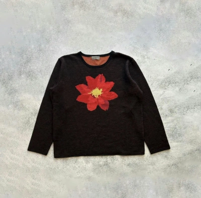 Pre-owned Yohji Yamamoto Aw14 Flower Intarsia Knit Sweater In Black