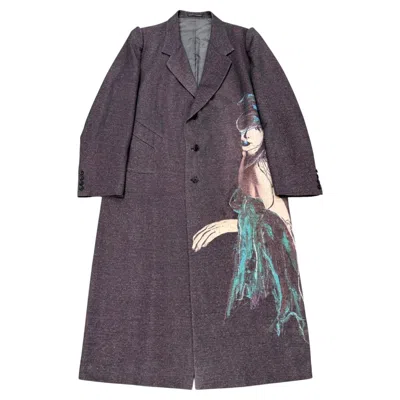 Pre-owned Yohji Yamamoto A/w2024  Pour Homme Runway �lady Print� Pinched Shoulder Long Coat In Gray