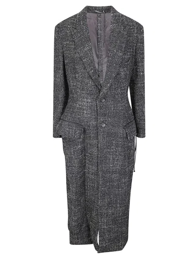 Yohji Yamamoto Back Lace Coat With Handwoven Tweed And Unique Lacing Detail In Gray