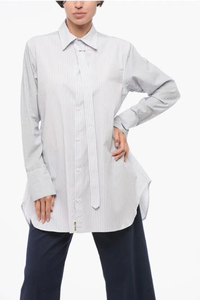 Yohji Yamamoto Balanced Stripe Patterned Shirt With Tie Neck Detail
