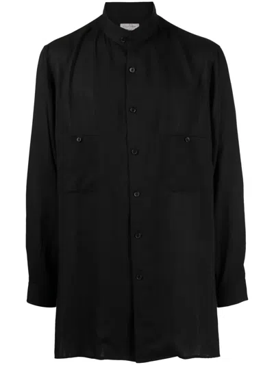 Yohji Yamamoto Band-collar Longline Shirt In Black