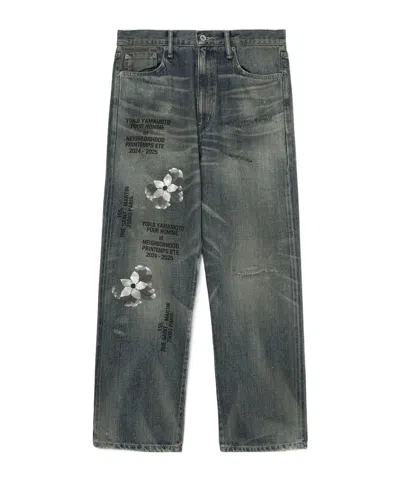 Yohji Yamamoto Distressed Denim Jeans Printed Design In Blue