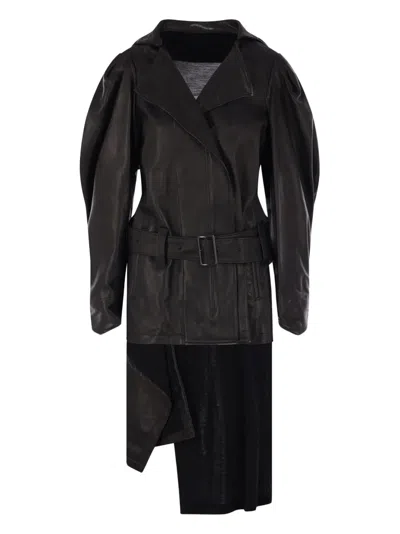 Yohji Yamamoto Belted Puff-sleeve Coat In Black