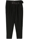 Yohji Yamamoto Gabardine Belted Tapered Trousers In Schwarz