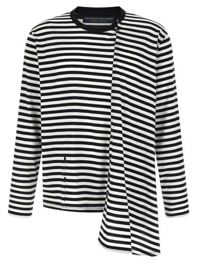 Yohji Yamamoto Asymmetric Striped Cotton Cardigan In Black