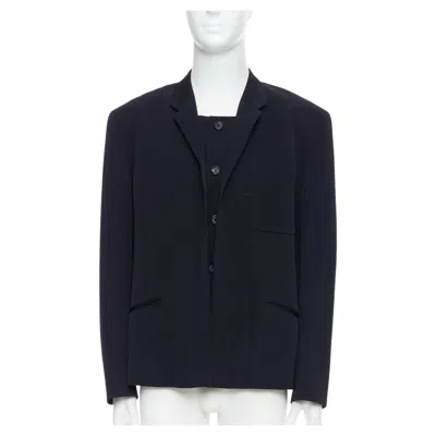 Pre-owned Yohji Yamamoto Black 100% Wool Double Collar Deconstructed Blazer S