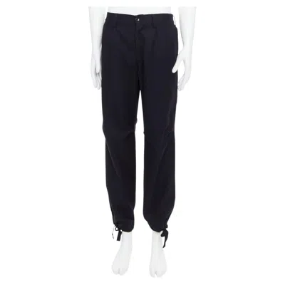 Pre-owned Yohji Yamamoto Black 100% Wool Zip Side Pocket Drawstring Hem Wide Pants Jp3 L