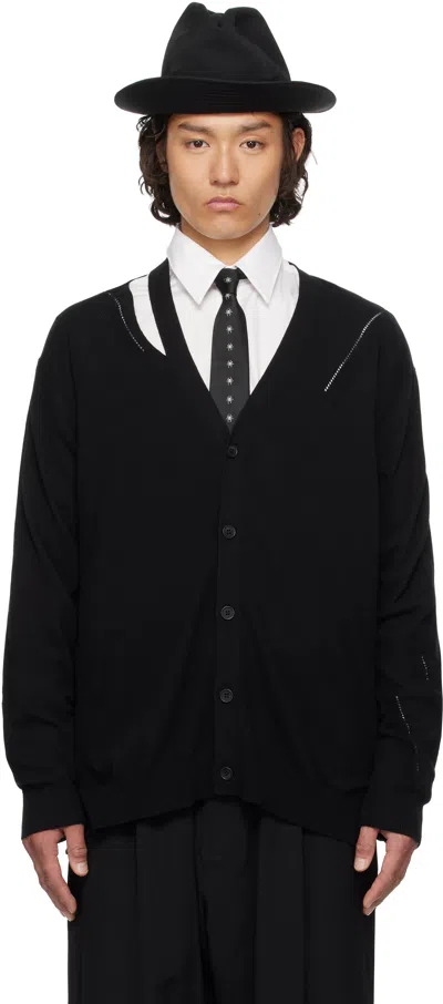 Yohji Yamamoto Black 12g2p Diagonal Shoulder Slit V Cardigan In 2 Black