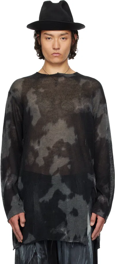 Yohji Yamamoto Black 7g Dyed Jersey Front Slit Long Sleeve Sweater In 2 Black