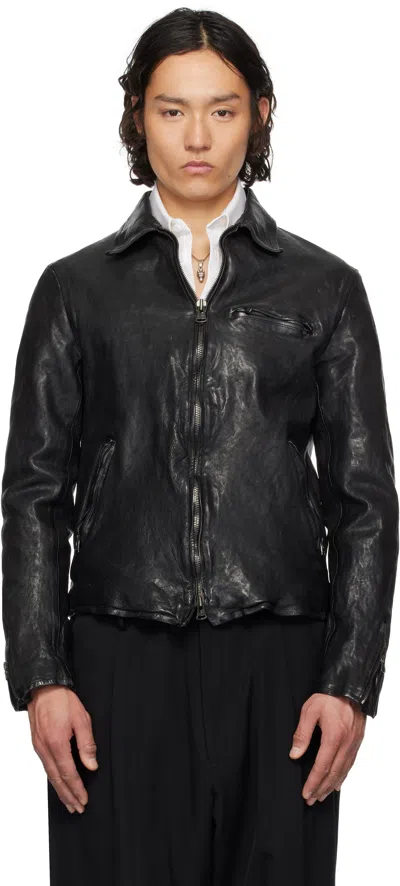 Yohji Yamamoto Black Backlash Calf Single Riders Leather Jacket In 1 Black