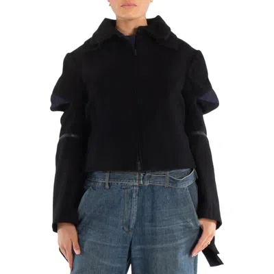 Yohji Yamamoto Black Backside Lace-up Asymmetric Jacket, Brand Size 1 (small)
