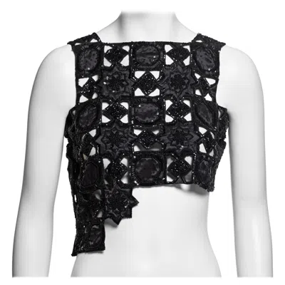 Pre-owned Yohji Yamamoto Black Beaded Satin Openwork Lattice Evening Vest, Ss 1997