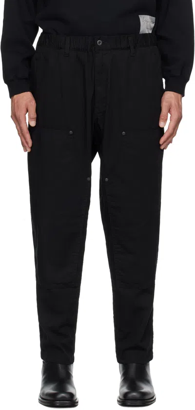 Yohji Yamamoto Black Bs Oxford Double Knee Work Trousers In 3 Black