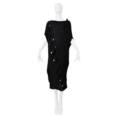 Pre-owned Yohji Yamamoto Black Cable Knit Asymmetrical Sweater Dress 2005