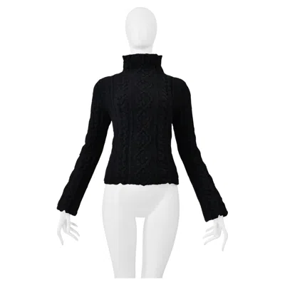 Pre-owned Yohji Yamamoto Black Cable Knit Sweater W High Collar 1999-00