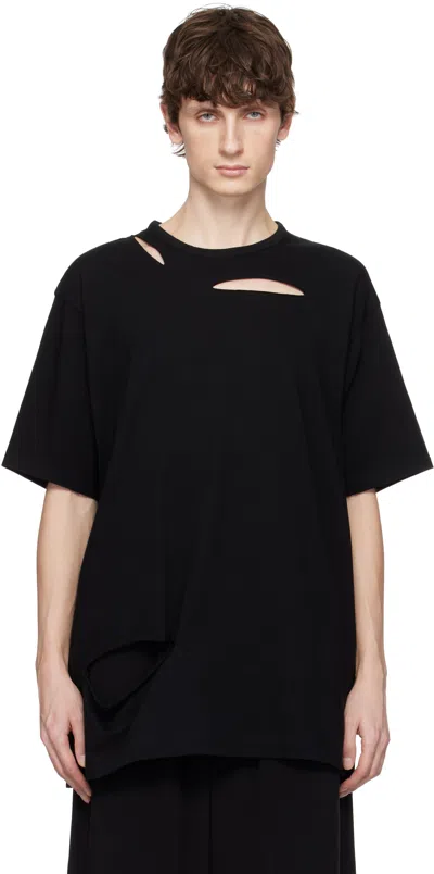 Yohji Yamamoto Black Combed Single Jersey Slit Detail T-shirt