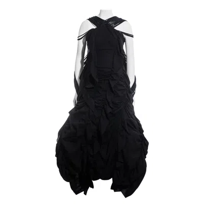 Pre-owned Yohji Yamamoto Black Cotton Ruched Crinoline Maxi Dress, Ss 2008