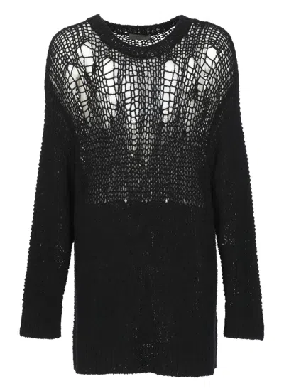 Yohji Yamamoto Long-sleeved Openwork Sweater In Black