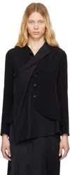 Yohji Yamamoto Black Crepe De Chine 2 Layered Wrap Blazer In 1 Black