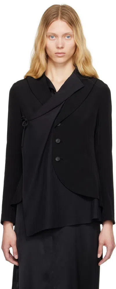 Yohji Yamamoto Black Crepe De Chine 2 Layered Wrap Blazer In 1 Black