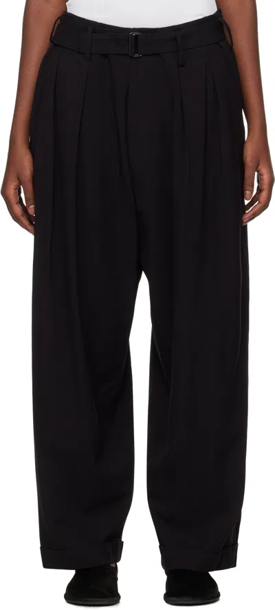 Yohji Yamamoto Black Damaged Gabardine 2tucks Trousers In 1 Black