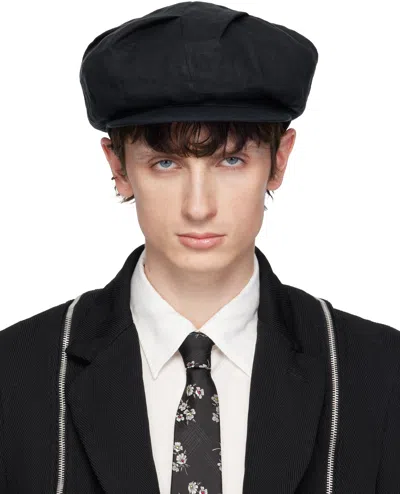 Yohji Yamamoto Black Flax Flat Tuck Casquette Cap