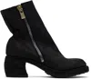 Yohji Yamamoto Black Guidi Edition Calf Grain Oblique Side Zip Boots In 1 Black