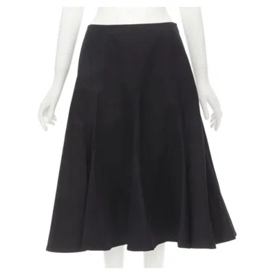 Pre-owned Yohji Yamamoto Black Heavy Cotton Flared Midi Skirt Jp2 M