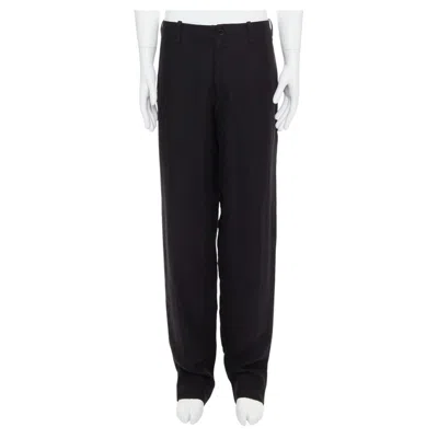 Pre-owned Yohji Yamamoto Black Hemp Cotton Tapered Back Pockets Wide Pants Jp4 Xl