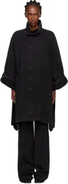 Yohji Yamamoto Black High Neck Denim Coat In Black
