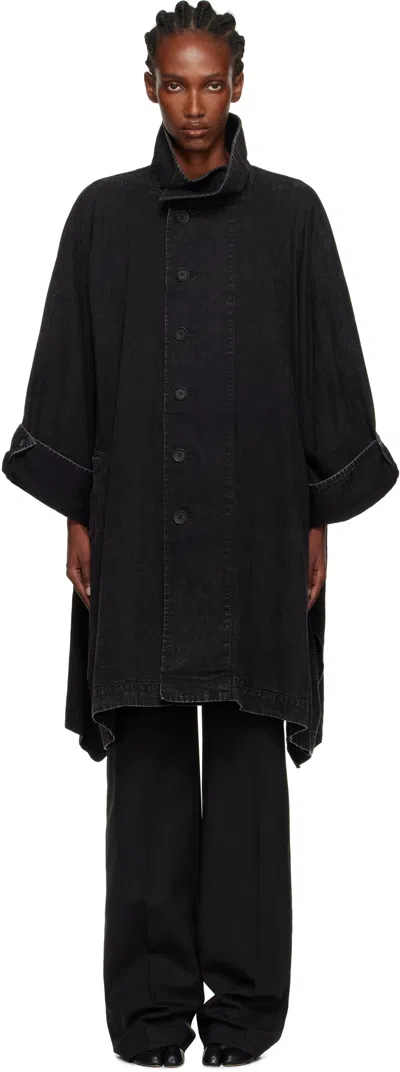 Yohji Yamamoto Black High Neck Denim Coat