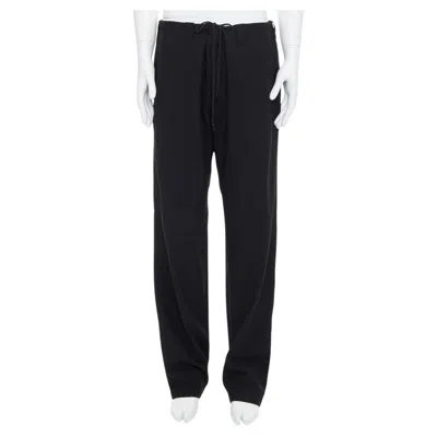 Pre-owned Yohji Yamamoto Black Invisible Drawstring Distressed Hem Wide Pants Jp4 Xl