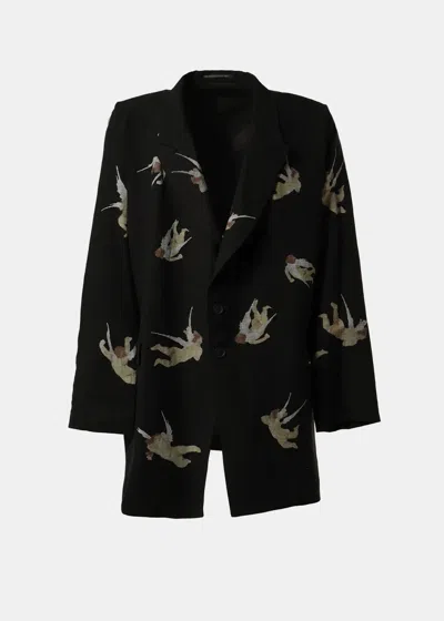 Yohji Yamamoto K-angel Printed Viscose & Linen Jacket In Black