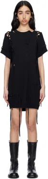 Yohji Yamamoto Black Lace-up Detail Minidress In 1 Black