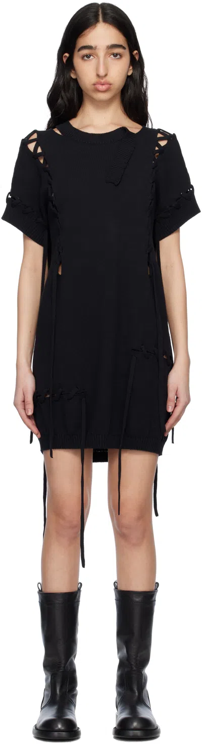 Yohji Yamamoto Black Lace-up Detail Minidress In 1 Black