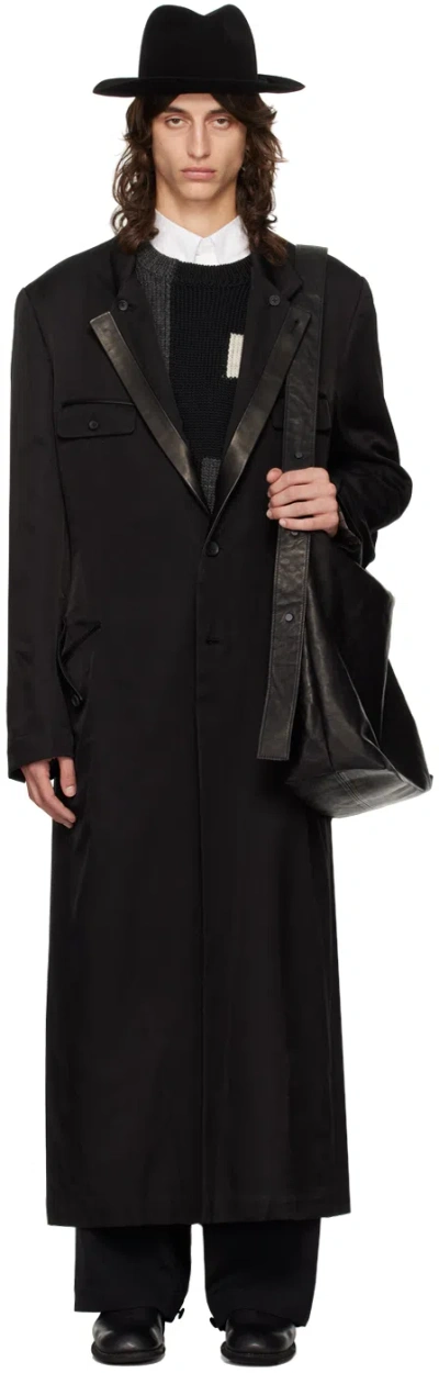 Yohji Yamamoto Black Leather Collar Long Coat In 1 Black