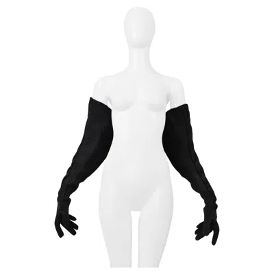 Pre-owned Yohji Yamamoto Black Leather Gloves With Long Knit Sleeves