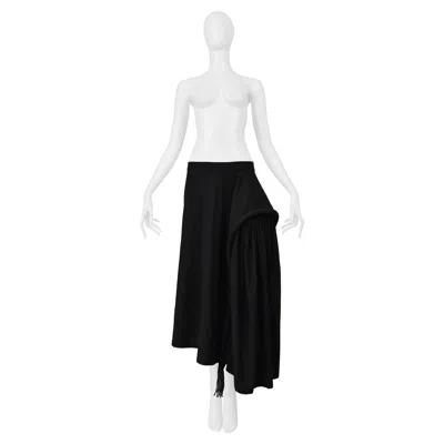 Pre-owned Yohji Yamamoto Black Long Full Skirt With Padded Seam & Leather Tassels 2001