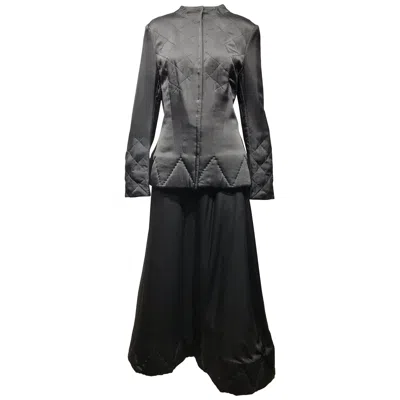 Pre-owned Yohji Yamamoto Black Long Sleeve Silk Quilted Jacket And Skirt Set