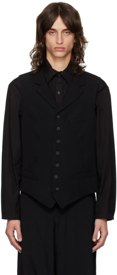 Yohji Yamamoto Black Notched Lapel Gabardine Waistcoat In 1 Black